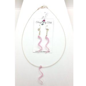 Pink Glass Twist Necklace & OOAK Earrings